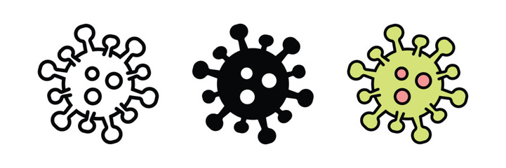 Obraz premium Virus and bacteria icon set, microorganism cell symbol for medical, healthcare, infection and disease concept. Transparent PNG and vector