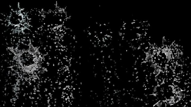 Glass getting hit by several gunshot bullets. Broken cracks glass with alpha transparent background