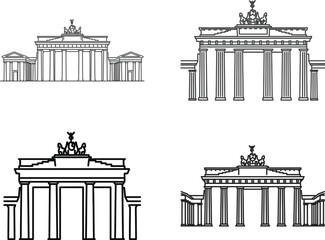 Obraz premium Illustrations of brandenburg gate in berlin, sketch style, various views and details