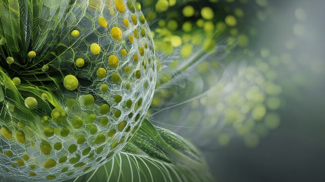 symbiosis. Organic and technological elements merging in abstract green design. STEM education sheets, lab safety posters, designed for biotech research communications, used by data analysts.