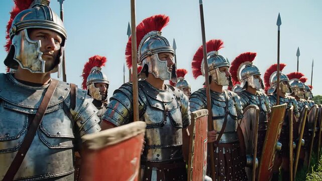 Roman soldiers with shields in formation