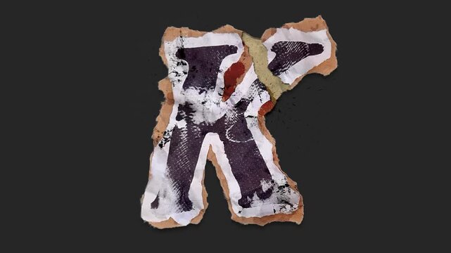 A drag and drop typographic letter with alpha in a grunge torn creased up paper and card style that folds out in to place with worn aged effects and paper tears.
