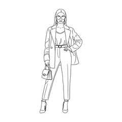 Fototapeta premium Confident Business Woman Line Art Vector, Stylish Female in Blazer Minimal Fashion Illustration