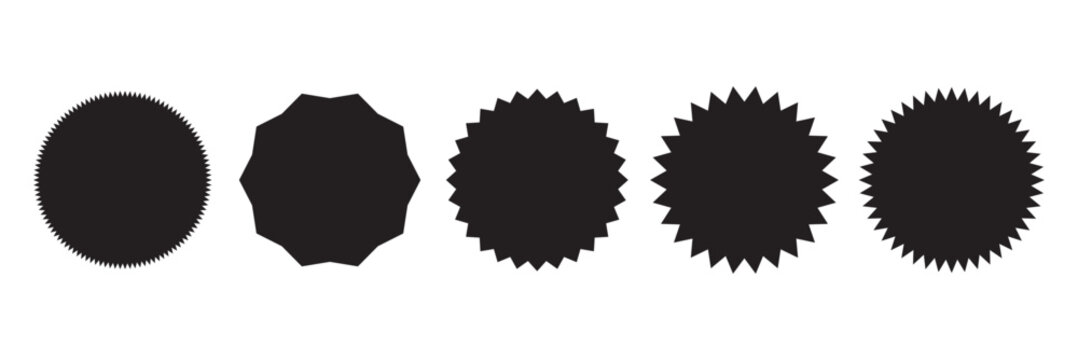 Black Starburst Badge Shapes Set. Seal and Label Design Collection. Black Starburst icon on white Background.
