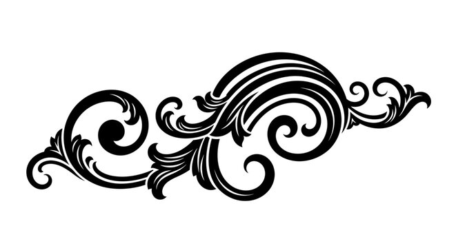 Black and White Swirl Ornament Vector, Decorative Floral Element