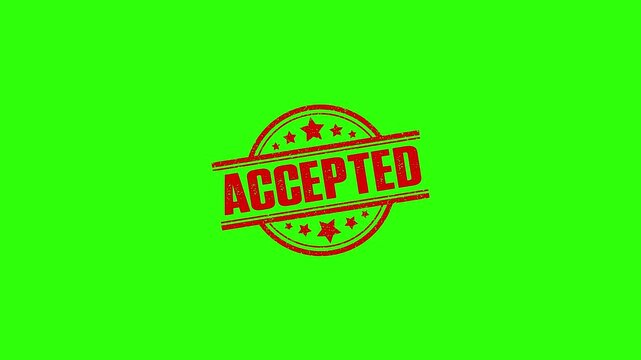 Round seal Accepted Rubber Stamp Slide up to down animation. accepted rubber stamp motion graphics. texture rubber stamp 4k video footage.