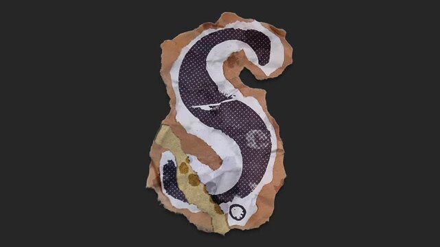 A drag and drop typographic letter with alpha in a grunge torn creased up paper and card style that folds out in to place with worn aged effects and paper tears.
