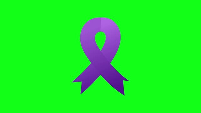 Light purple testicular cancer awareness month satin ribbon sign symbol icon logo isolated on green background with copyspace space for text empty frame, cancer awareness ribbon unveil medical video