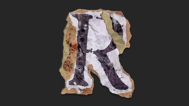 A drag and drop typographic letter with alpha in a grunge torn creased up paper and card style that folds out in to place with worn aged effects and paper tears.
