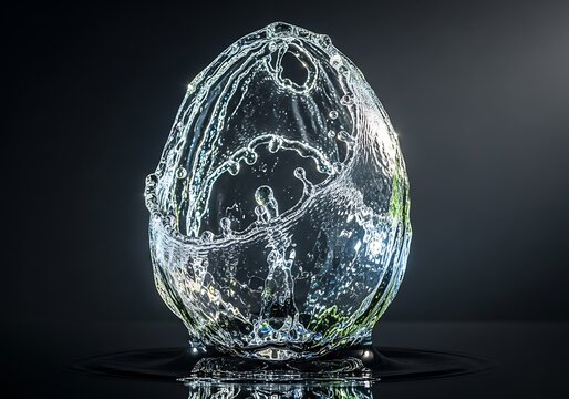 Crystal sculpture of a human face in an egg