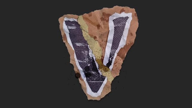A drag and drop typographic letter with alpha in a grunge torn creased up paper and card style that folds out in to place with worn aged effects and paper tears.
