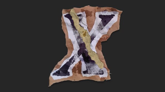 A drag and drop typographic letter with alpha in a grunge torn creased up paper and card style that folds out in to place with worn aged effects and paper tears.
