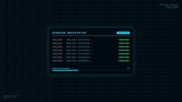 Quantum Encryption Secure Node Verified Hash Log Progress Screen.
