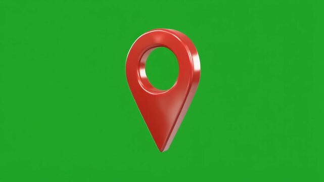 A red map pin icon on a green background