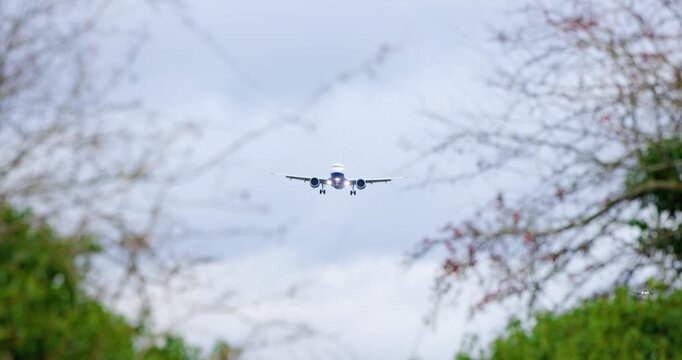 Commercial passenger airplane approaching for landing