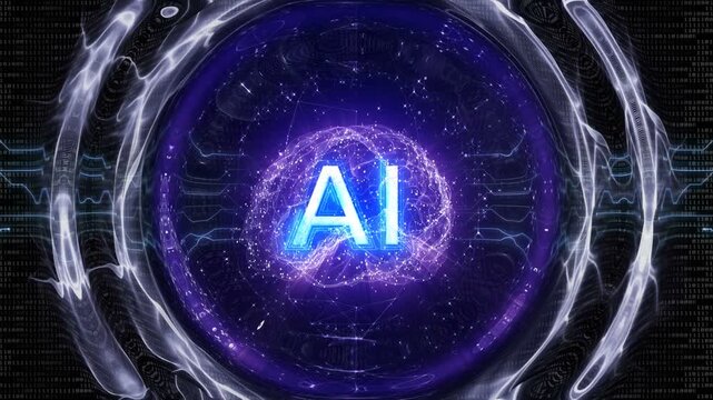 AI Text and Machine Learning Brain Animation, Background, Loop
