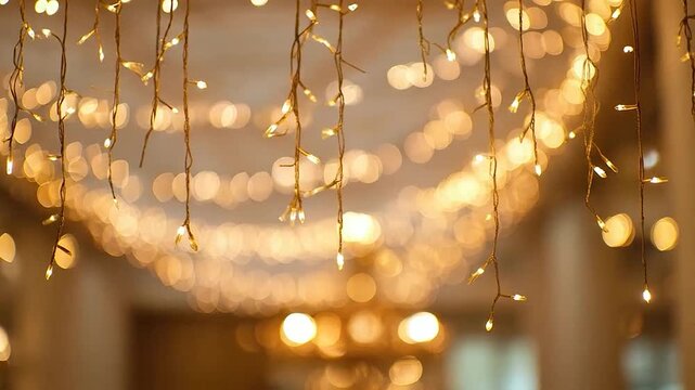 Warm glowing string lights create a beautiful bokeh background for festive