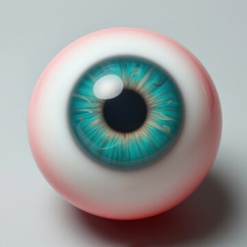 Eyeball balloon is centered on a neutral grey background. Latex eye ball is captured in a detailed macro shot. Decorative eyeball balloon sits on a plain studio surface.