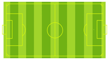 Soccer Field Top View - Green Grass Pitch with Yellow Lines and Goal Boxes © Roni
