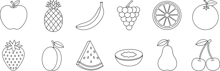 Hand drawn fruit outline icons collection with apple banana orange pear berry © Milon Store