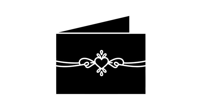 Black  White Glyph Icon of a Greeting Card with Heart Ornament