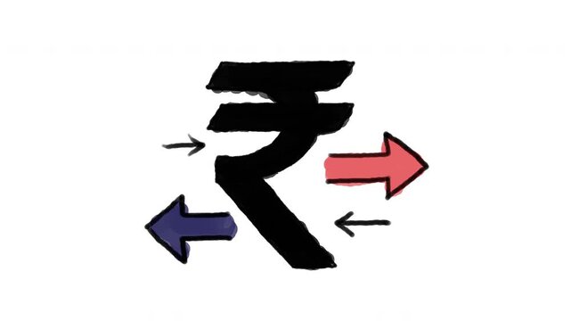 4K Animated Video Hand Drawn Indian Rupee Symbol with Cash Flow Arrows Sketch on Transparent Alpha Background