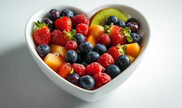 Nutritional food for heart health wellness by cholesterol diet and healthy nutrition eating with clean fruits and vegetables in heart dish by nutritionist
