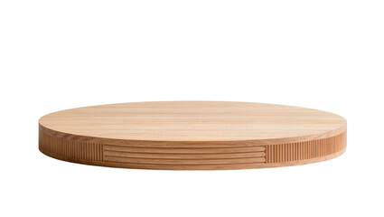 Isolated round natural wood serving board or presentation platter with carved side texture © Stefan