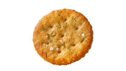 Isolated gourmet savory round cracker with sea salt and rosemary herbs for snacking © Julie
