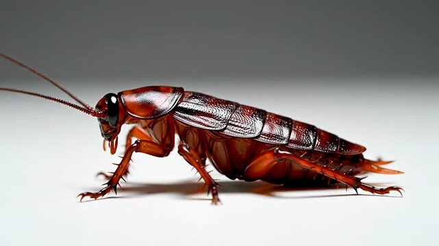 Close-up of a brown cockroach, perfect for pest control, scientific study, entomology, and biology. Ideal for illustrating urban pests, hygiene issues, and effective extermination solutions.