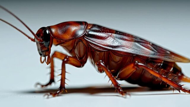 Close-up of a common brown cockroach, a notorious household pest, representing unsanitary conditions, potential disease vectors, and the urgent need for professional pest control, effective hygiene,..