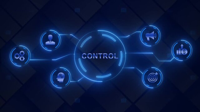 Business Control Concept with Glowing Blue and Central Control Panel management strategy