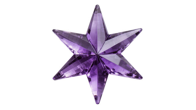 Isolated sparkling purple amethyst-colored crystal star, faceted gem, elegant design