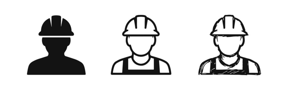 Builder and Construction Worker Icon with Overalls and Hard Hat