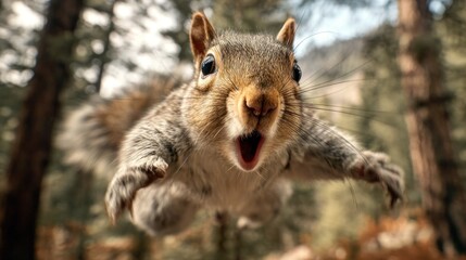 Fototapeta premium Squirrel leaning forward outdoors