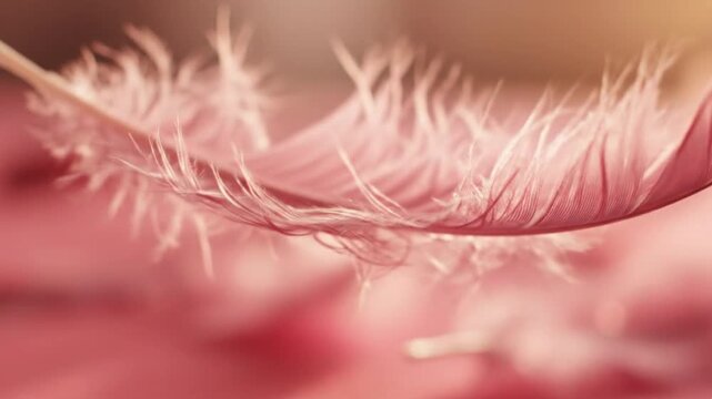 Closeup of a pink feather falling.