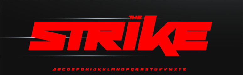 Obraz premium Modern Racing Font Bold Geometric Alphabet Square Letters Set for Dynamic Sport Logo Title Headline. Automotive Typographic Design. Vector typeset.