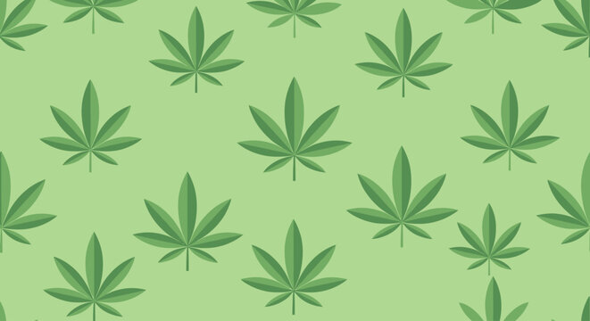 Minimal Cannabis Leaf Seamless Pattern Modern Green Background
