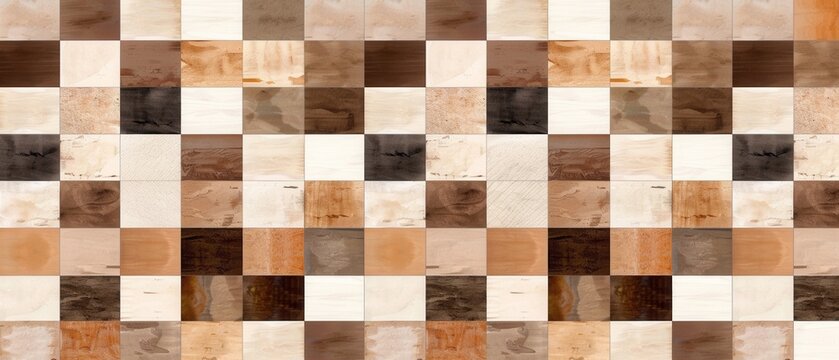 Motif de damier compos&eacute; de blocs de bois naturel aux textures vari&eacute;es, id&eacute;al pour le design d'int&eacute;rieur et les fonds de menuiserie cr&eacute;atifs.