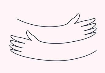 Obraz na płótnie Canvas Simple hugging arms outline logo. Black and white hand drawn line art of warm embrace symbol. Cute minimal cartoon style vector of caring hug, friendship, love and support concept. Clean graphic icon.