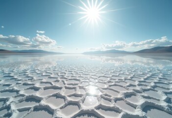 Obraz premium Expansive Salt Flats Mirage Distorted Reflections Infinity Illusion Endless Light