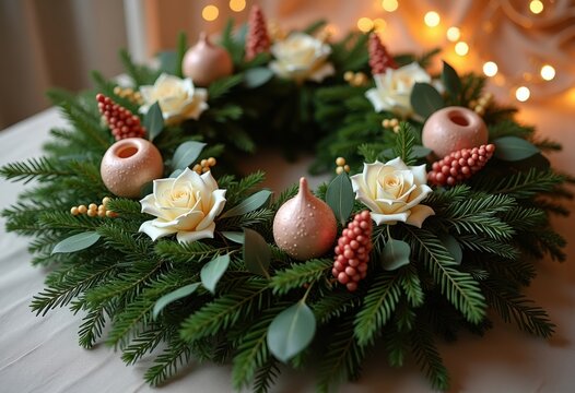 Elegant Wreath Arrangement in Honor of Veteran Sacrifices Focusing on Captivating Details of Accolades and Emblems