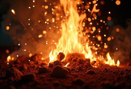 Explosive Fireworks Show Bonfire Smoldering Guy Fawkes Night Effigy Burning Macro Details