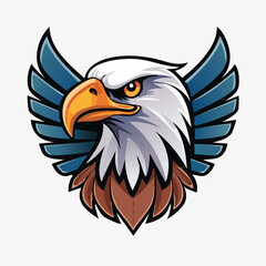 Fototapeta premium Stylized bald eagle head mascot with spread wings illustration