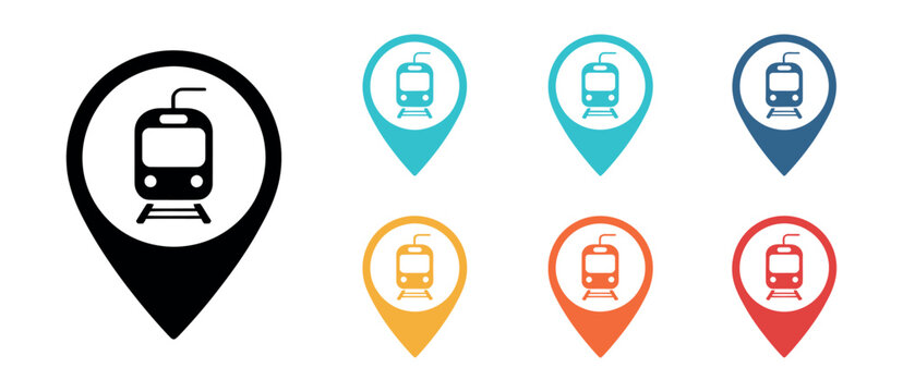 Subway icons tube train concept vector set map label navigation marker public transport symbol urban metro illustration isolated background