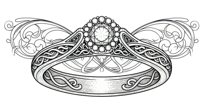Ornate Diamond Engagement Ring with Celtic Knot Design and Swirls
