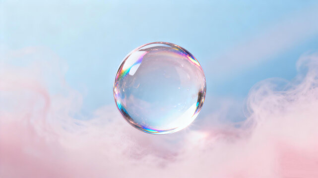 The iridescent high activity essence water ball suspended in the sea of powder mist represents the concept of deep moisturizing, moisturizing, skin bottom rejuvenation and pure skin care.
