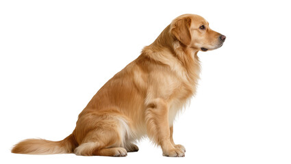 Fototapeta premium Isolated Golden Retriever dog sitting patiently in profile, looking alert, attentive, and focused