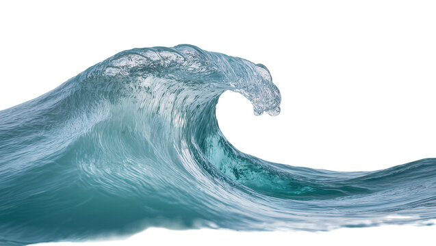 Isolated magnificent ocean wave cresting, showing clear blue-green powerful water movement