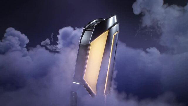 A captivating image depicting a sleek, modern skyscraper emerging from a sea of clouds. Ideal for conveying concepts of ambition, innovation, and aspi